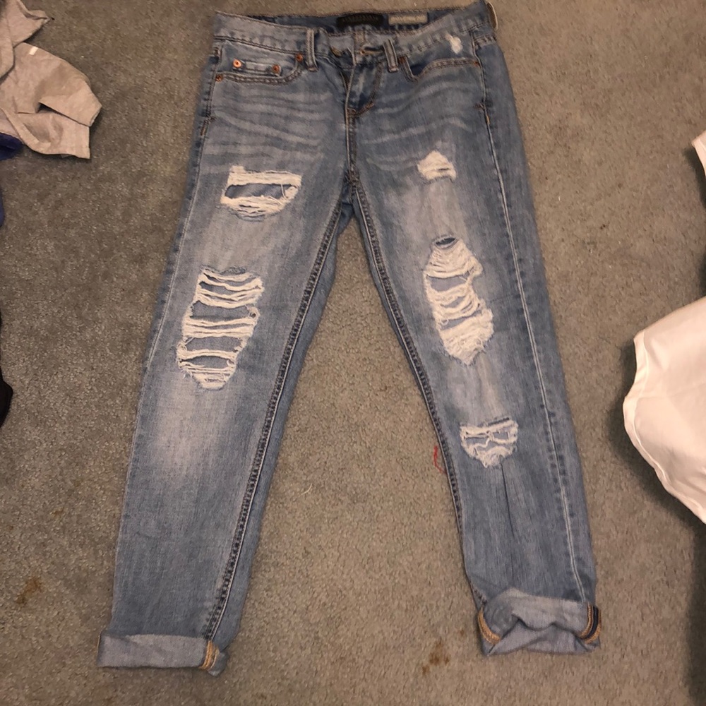 distressed light wash boyfriend jeans